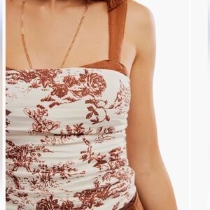 Free People Brown and Cream Floral Tank Top